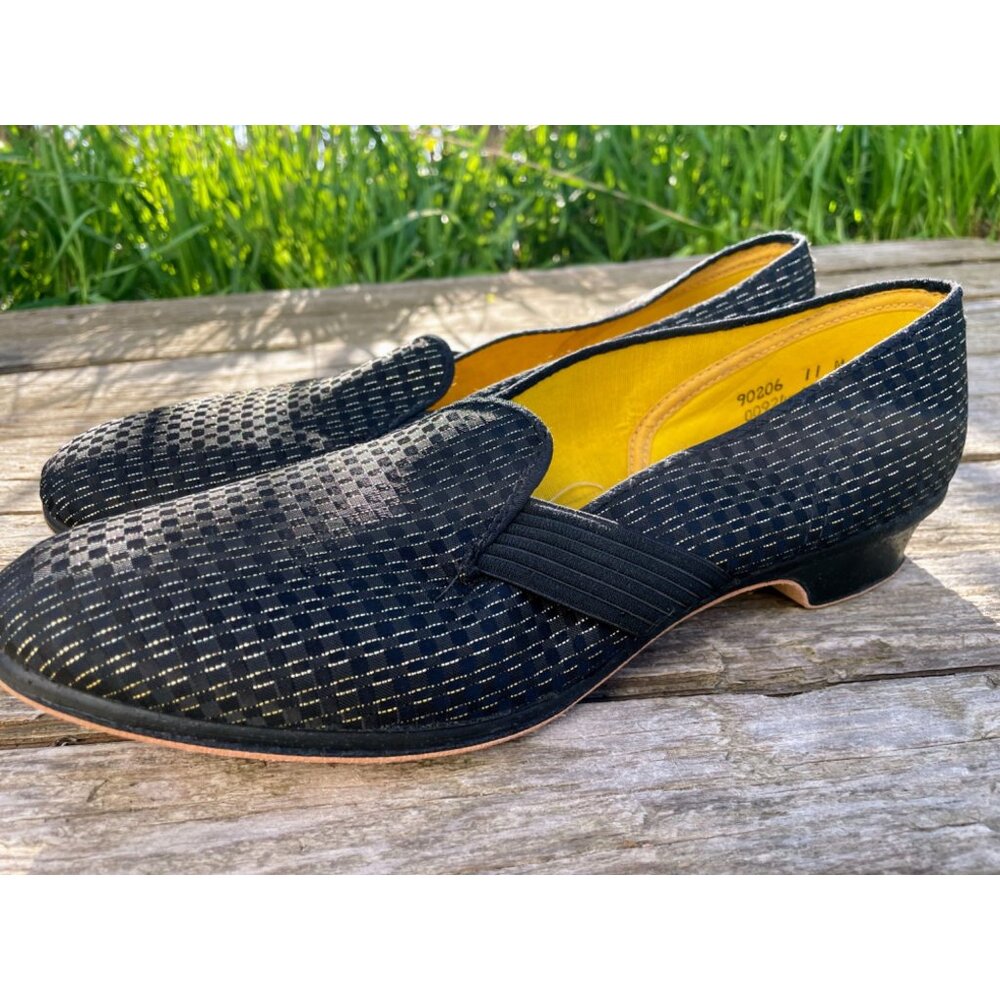 Vintage 1960s Glam Heeled Womens Slipper Black Gold Wellco Sz 11 NOS Wellco - Picture 11 of 15